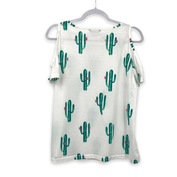 Cold Shoulder Short Sleeve Cactus T-shirt - Picture 6 of 7